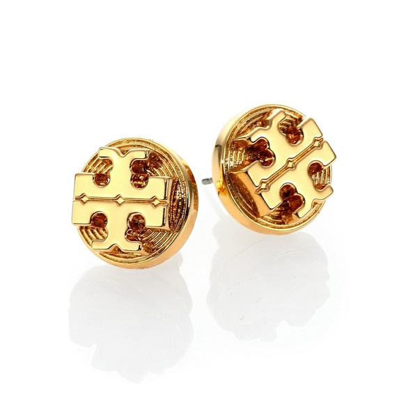 NWOT Tory Burch Livia Gold Stud Logo Earrings - Picture 2 of 8